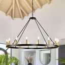 43" Wagon Wheel Chandelier, 16-Light Farmhouse Chandeliers for Dining Room, Black and Gold Foyer Lighting Fixtures, Hanging Pendant Lights Kitchen Island, for Living Room, Entryway, Hallway
