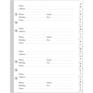 Address Book Refills for A5 Binders - A-Z Address Notebook Refill Paper with Alphabetical Tabs, 120gsm White Paper, 6-Hole Punehed, 5.8" x 8.3"