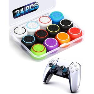 24 PCS Premium Silicone Thumb Grips for PS4/PS5/Xbox Controller, Rainbow Non-Slip Joystick Caps & Thumbstick Grips, Ultimate Comfort & Protection