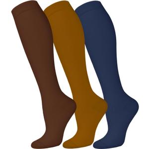 FuelMeFoot 3 Pack Copper Compression Socks - Compression Socks Women & Men Circulation - Best for Medical,Running,Athletic (Large-X-Large, 035 Navy Blue/Coffee/Turmeric)