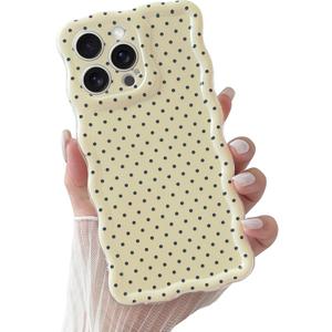 Yeddabox for iPhone 13 Pro Case Cute Wavy Polka Dot Phone Case Soft TPU Slim Shockproof Phone Cover for Women Girls, Yellow