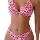 SOLY HUX Women's Floral Print Spaghetti Strap Bikini Bathing Suit 2 Piece Swimsuits Multicoloured Floral Large (Pink, L)