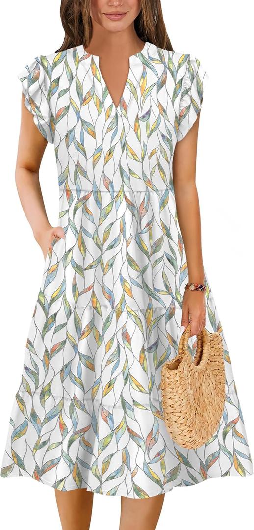 Summer Dresses for Women 2025 Elegant Classy Casual Plus Size Spring Midi Fashion Dress S-XXL (Colorful Leaf, XL)