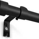 Curtain Rod Single Curtain Rods Gold/ Black/ Silver 1 Inch Window Curtain Rods with Modern Finials Adjustable Length Indoor/ Outdoor Curtain Rod Modern Room Divider (Black-Decagon, 16"-75")