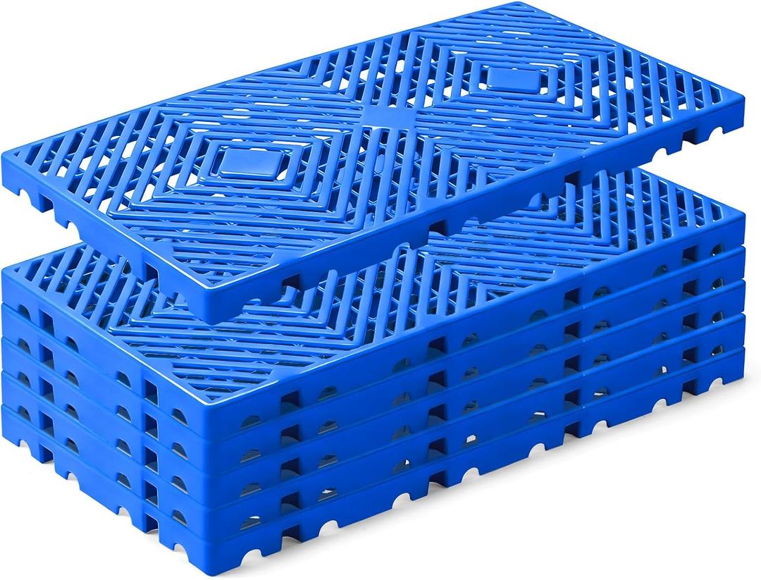 Kerbaeo Interlocking 6 Pcs Plastic Pallets for Basement Storage with Moisture Proof & Breathable Grid, Lightweight Floor Pallets for Garage, Supermarket, Indoor & Outdoor Use, 23.6"x11.8"x1.18", Blue | Breathable material