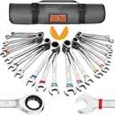 GRENPRO Ratcheting Wrench Set, 23PCS Combination Wrench Sets, Wrench Set Metric and Standard & SAE, 6-18mm & 1/4" to 3/4" with Color Ring, Ratchet Set With Roll Up Pouch, CRV Socket Mechanic Tool Sets