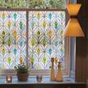 3D Stained Glass Window Film, Decorative Window Privacy Film for Bathroom,Front Door,Home, Sun Blocking Heat Control,Static Cling, Malachite 23.6inch x 35.4inch