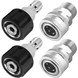 Twinkle Star Pressure Washer Quick Connect Fittings, M22 15mm to 3/8 Inch Quick Connect Kit, Stainless Steel, 5000 PSI, 4 Pcs