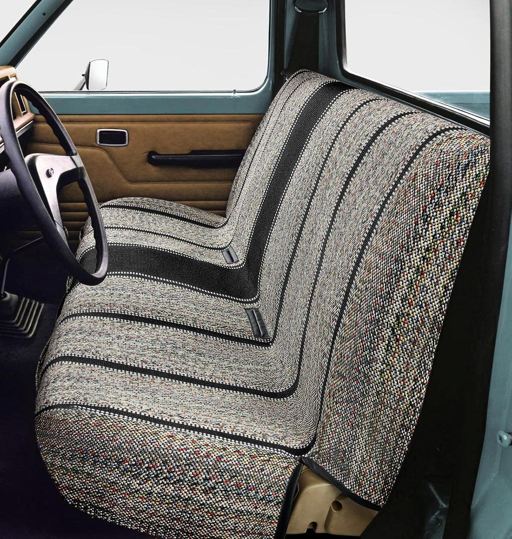 FREMONT AUTO Baja Saddle Car Seat Covers - Durable, Stylish, Universal Fit for Ford, Chevrolet, Dodge Trucks & SUVs - Blanket Style, Bench Seat Cover - Full-Size Pickup (Black)