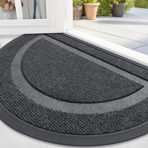OLANLY Half Circle Door Mat Indoor Outdoor Entrance Welcome, Waterproof All-Season, All-Weather Doormat, Sturdy Natural Rubber, Low Profile, Easy Clean Patio Porch Entryway Mat, 47x32, Grey