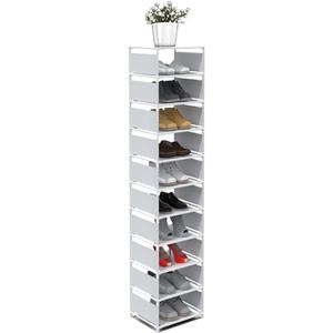 isightguard 10 Tier Vertical Shoe Rack - White Narrow Shoe Rack for Closet & Entryway, Space Saving Tall Shoe Organizer for Small Spaces, Sturdy Skinny Shoe Tower Stand for Boots & Heels