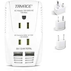 Upgraded 2000W 220V to 110V Voltage Converter Step Down Voltage for Hair Dryer,Straightener,Curling Iron,Cell Phone Power Converter with 2-Port USB and UK/AU/US/EU 10A Plug Adapter, White