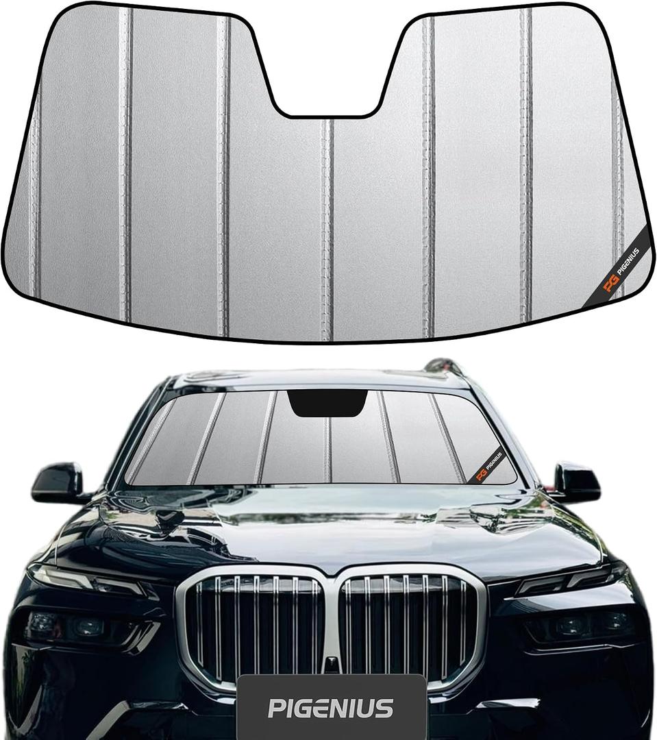 Pigenius Windshield Sun Shade for BMW X7 (G07) 2023-2026 Alpina XB7,Fits xDrive40i M60i & Alpina XB7, Premium Grey Leather Finish