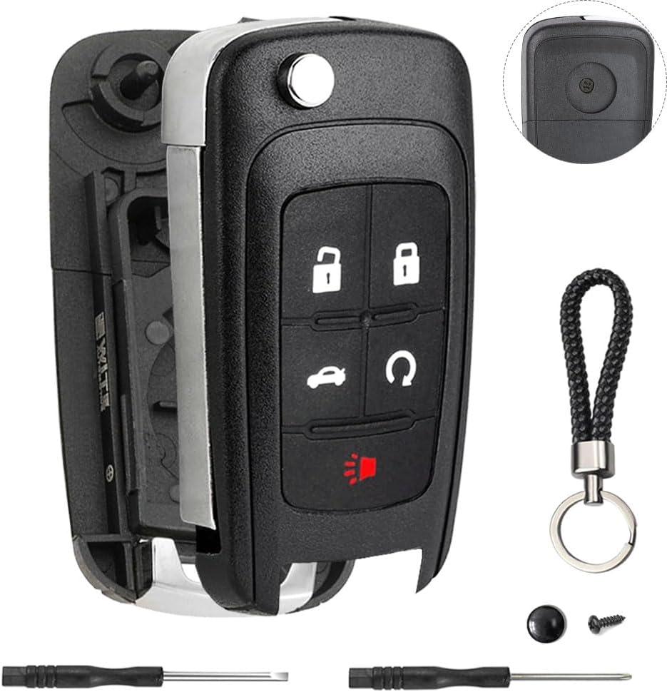 5 Button Key Fob Shell Replacement for Chevy Cruze Camaro Impala Equinox GMC Terrain Buick Regal Lacrosse 2017 2016 2015 2014 2013 2012 2011 2010 OHT01060512 Keyless Entry Remote Flip Car Key Fob Case