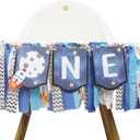 Outer Space High Chair Banner - Planets Astronaut Rocket 1st Birthday Decorations, Space First High Chair One Banner Party Decor, First Trip Around Sun