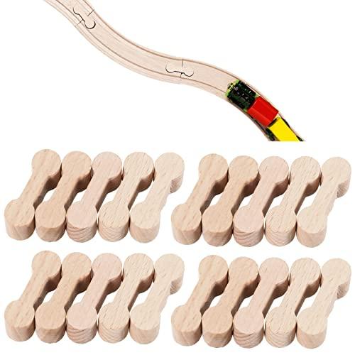 Hanaive 20 Pcs Wooden Dog Bone Track Connector Pack Accessories Wooden Train Track Adapter Connector Pieces Toy Train Set for Teens to Make Wood Railway
