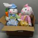 Juegoal 2 Pack Easter Decorations Standing Bunny with Stretchable Legs, 23" to 32" Handmade Easter Rabbit Couple Statues, Cute Photo Props Gifts for Office Kitchen Farmhouse Spring Home
