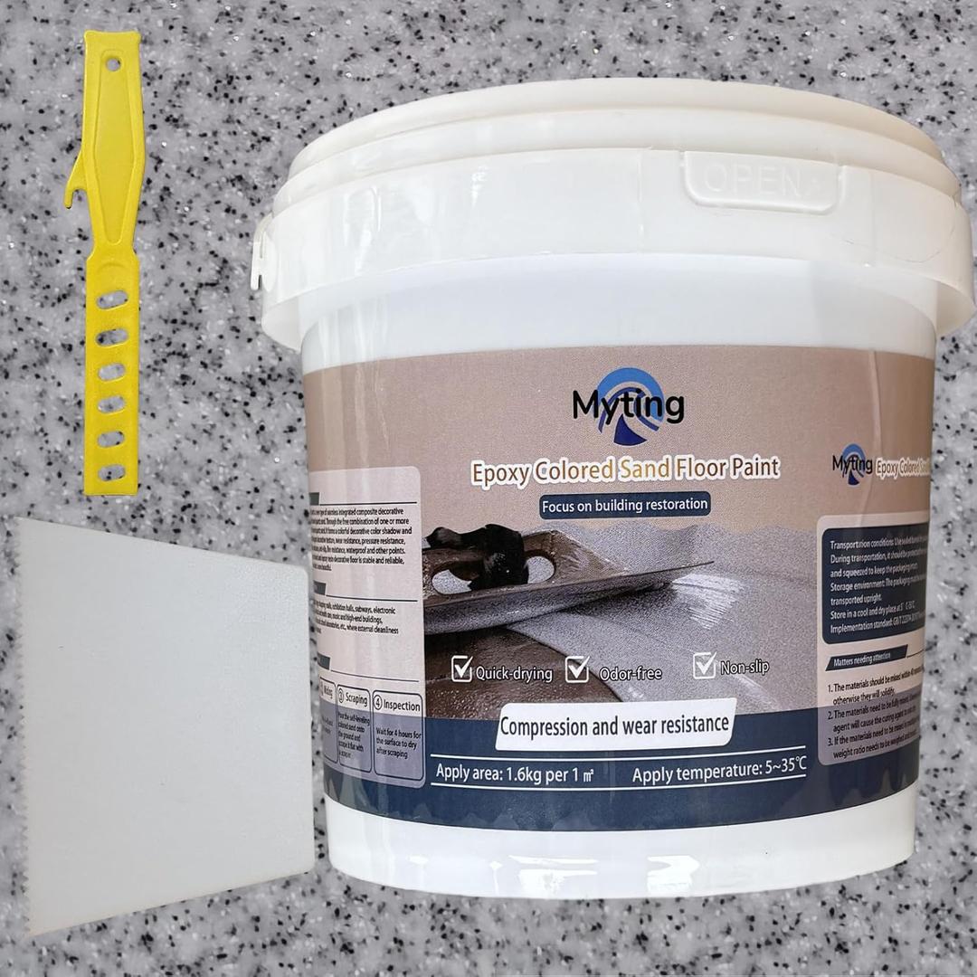 Epoxy Colored Sand Floor Paint, Epoxy Floor Paint High Gloss Marble Effect Coating for Indoor and Outdoor, Wear-resistant and non-slip Self-leveling Coating Light Gray 35OZ(1KG)