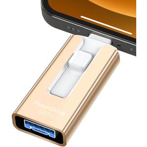 GNASEET 256GB USB Flash Drive for Phone and Pad, Photo Stick High Speed External USB Thumb Drives Photo Storage Memory Stick for Save More Photos and Videos (Gold, 256GB)