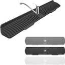 Faucet Guard - 90 Foldable Draining Mat for Kitchen & Bathroom Sink with 2 Drain Ports (Black, 29.9"*5.9")
