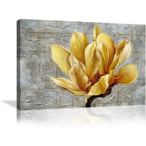 Yellow and Grey Gray Flower Abstract Wall Art Print on Canvas Home Decor Decal Pictures Poster for Bedroom Living Room Printed Painting Gifts Framed Ready to Hang (44''Wx28''H, Yellow Artwork) (43.3"L x 27.6"W)