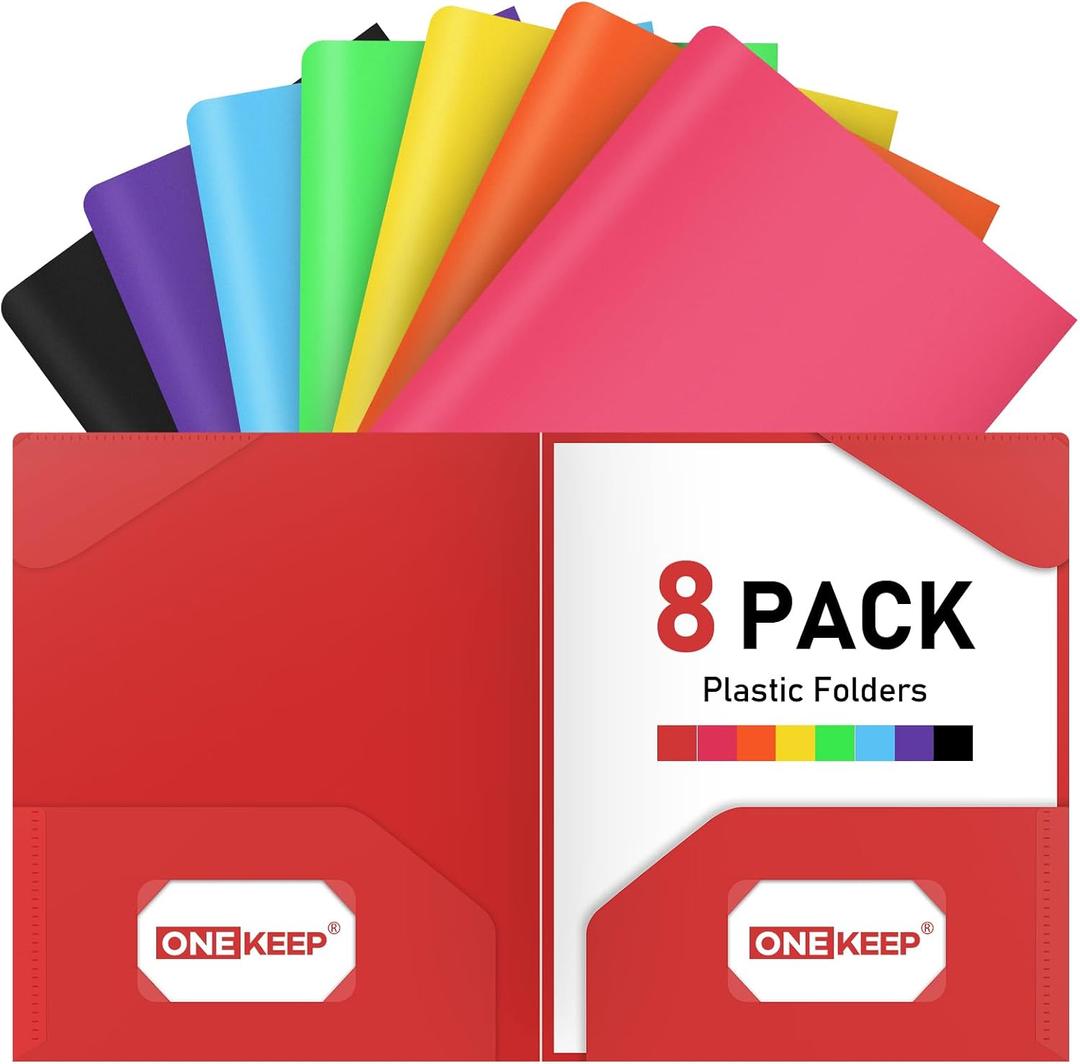 3 x ONEKEE 8 Pack Plastic folders with Pockets – 2-Pocket Document Folders