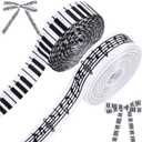 2 Rolls 20 Yards Music Satin Ribbon, 5/8 Inch Piano Keys Musical Notes Craft Ribbon Black and White Fabric Ribbon for Gift Packaging Party Decoration Sewing Craft