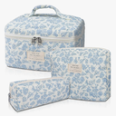 Makeup Bag, Large Quilted Cosmetic Bag, Big Floral Make Up Bag for Women Girls, Cute Cotton Makeup Bag Set, Flower Travel Toiletry Organizer Bag