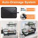 Dish Drying Rack Two-Tier Drying Rack with Utensil Holder, Auto-Draining Dish Rack for Kitchen Counter, Large Capacity for Plates, Bowls, Cups, Dish Drainer with Drainboard, Black