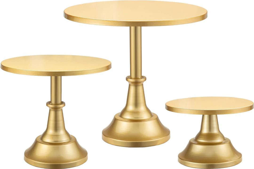 HBlife 3 PCS Gold Cake Stand Set (8"/10"/12" Plate) for 6-10 Inch Cakes, Dessert Table Display Set, Cupcake Stand for Party, Wedding, Birthday, Baby Shower, Anniversary (Metal)