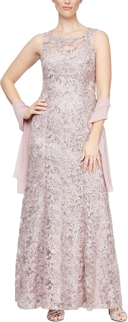Alex Evenings Women's Long Sleeveless Mother of the Bride Dress with Shawl (Pink, S)