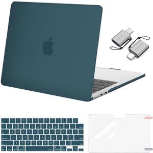 MOSISO Compatible with MacBook Air 13 inch Case 2025 2024 2023 2022 M4 A3240 M3 A3113 M2 A2681, Plastic Hard Shell&Keyboard Cover&Screen Film&Type C for MacBook Air 13.6 inch Case, Teal Green