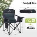 GREEN PARTY Folding Camping Chair Oversized Heavy Duty Lawn Chair with Cooler Bag, Cup Holder, Storage Pocket, Collapsible Padded Outdoor Arm Chair, Quad Lumbar, X-Large