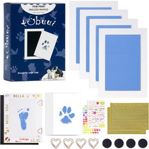 Paw Print Kit for Dogs Cats,Inkless Baby Hand and Footprint Kit, Dog Nose Print Kit,Clean Touch Ink Pad Kit,No Mess Newborn Baby Footprint Kit, Pet Paw Print Kit for Family Keepsake (Large (Pack of 4), Blue)