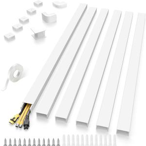 Delamu 94in Large Cable Hider, Cord Hider Cord Covers for Wire on Wall, Paintable Wire Covers Wire Hider for Cords on Wall, TV Cable Cover Raceway to Hide 3-4 Cords, 6xL15.7 W1.18 H0.67in, White