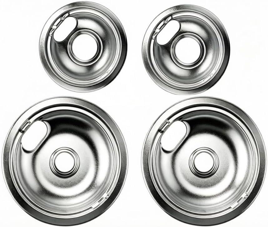 WB31M20 WB31M19 Stove Burner Drip Tray - Compatible with GE Hotpoint Series Cooktops - (2) 6" WB31M20 (2) 8" WB31M19 Set - 4 Pack (silver)