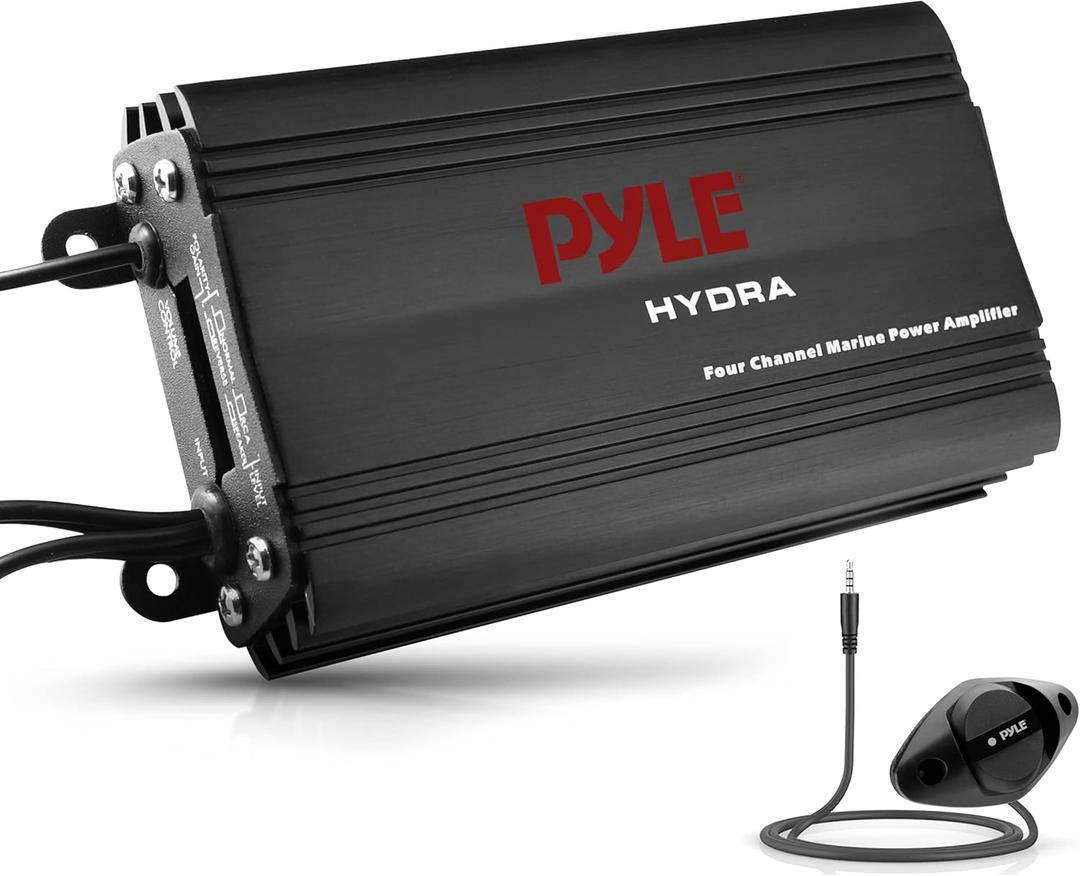 Pyle Hydra Marine Amplifier - Upgraded Elite Series 800 Watt 4 Channel Micro Amplifier - Waterproof, GAIN Level Controls, RCA Stereo Input, 3.5mm Jack, MP3 & Volume Control (PLMRMP3B), Black