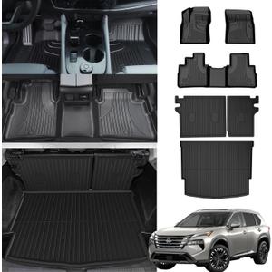 Floor Mats Compatible with 2021-2025 Nissan Rogue (NOT Fit Sport).Cargo Liner Trunk Mat TPE All Weather Back Seat Covers Protector Rogue 2025 Accessories (Rear Trunk Mat +Backrest Mats+Floor Mats)