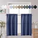 Chyhomenyc Bennet 2 Panels Blue Kitchen Curtains 24 Inch Length Tier Curtains, Faux Linen Textured Small Cafe Curtains, Light Filtering Short Window Curtains for Bathroom Basement, 30x24 Inch