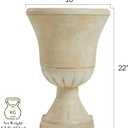 Worth Garden Plastic Urn Planters for Outdoor Plants, Tree 22'' Tall 2 Pack Round Classic Resin Flower Pots Indoor Beige Traditional Front Porch 15 in Dia. Large Imitation Stone Decorative Patio Deck