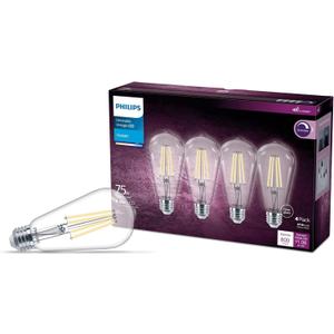 PHILIPS Vintage Clear Spiral ST19 Dimmable LED Light Bulbs - E26 Bulb - Flicker-Free Light Bulb with EyeComfort Technology - Daylight 5000K Lightbulb - 800 Lumen - 4 Pack