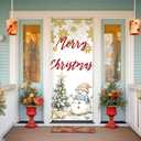 Merry Christmas Door Cover Decorations, Christmas Tree Snowman Golden Snowflakes Doorway Door Curtains Banners Backdrop Photography Decor for Winter Holiday Party Indoor Outdoor, 35 * 79 Inch