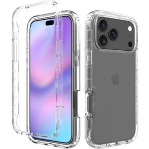 for iPhone 17 Pro Max Case, for iPhone 17 Pro Max Phone Case with Built-in Screen Protector Clear Slim Back Cover Shockproof Rugged Heavy Duty Bumper Full Body Protective Case, Clear