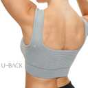 Square Neck Padded Sports Bra, Push Up Sports Bra for Women, Cute Comfy Seamless Scoop U Back Low Impact Workout Gym Yoga Bra (Black, Grey)