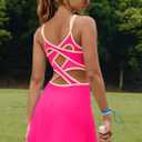 LAMISSCHE Womens Tennis Dress Built in Bra and Shorts Athletic Golf Mini Dress Backless Cut Out Onesie Romper (Pink, L)
