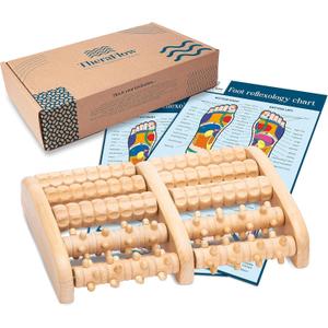 TheraFlow Foot Massager for Plantar Fasciitis Relief - Mom Gifts for Women & Gifts for Dad, Wooden Foot Roller Massager with Deep Tissue & Reflexology Nubs (Includes Reflexology Chart)