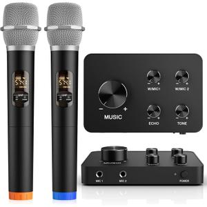 FEKTIK Wireless Karaoke Microphone System, Dual Handheld Wireless Microphones for Smart TV, Speaker & Amplifier, HDMI/AUX in/Out, 100FT, Dynamic Microphonefor Home Karaoke, Singing, Church & Wedding