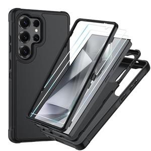 SunStory Compatible with Samsung Galaxy S24 Ultra 5G Case with HD Screen Protector,Heavy Duty Full-Body  Hybrid Protective Case for Galaxy S24 Ultra 6.8", Black