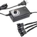 Delinx Triple 3-Pin and 4-Pin PC Fan Power Adapter, 12V Fan Speed Controller,100-240vAC to 3-12vDC Adjustable Power Supply
