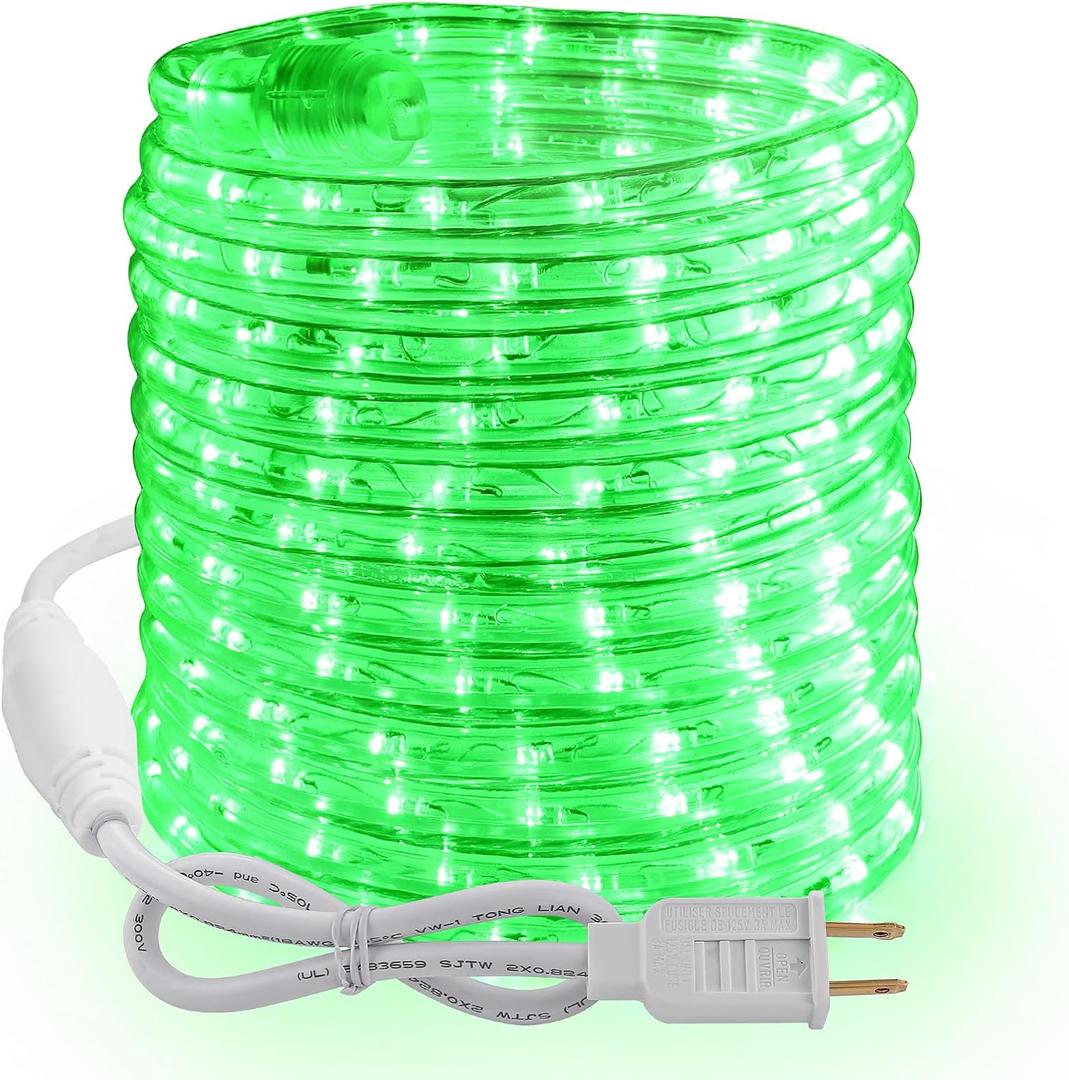 Brizled Green Rope Lights, 18ft 216 LED Christmas Rope Lights Connectable, 120V Plugin Green Tube Light Waterproof Indoor Outdoor Clear Christmas Tube Light for Xmas Patio Garden Party Home Decoration